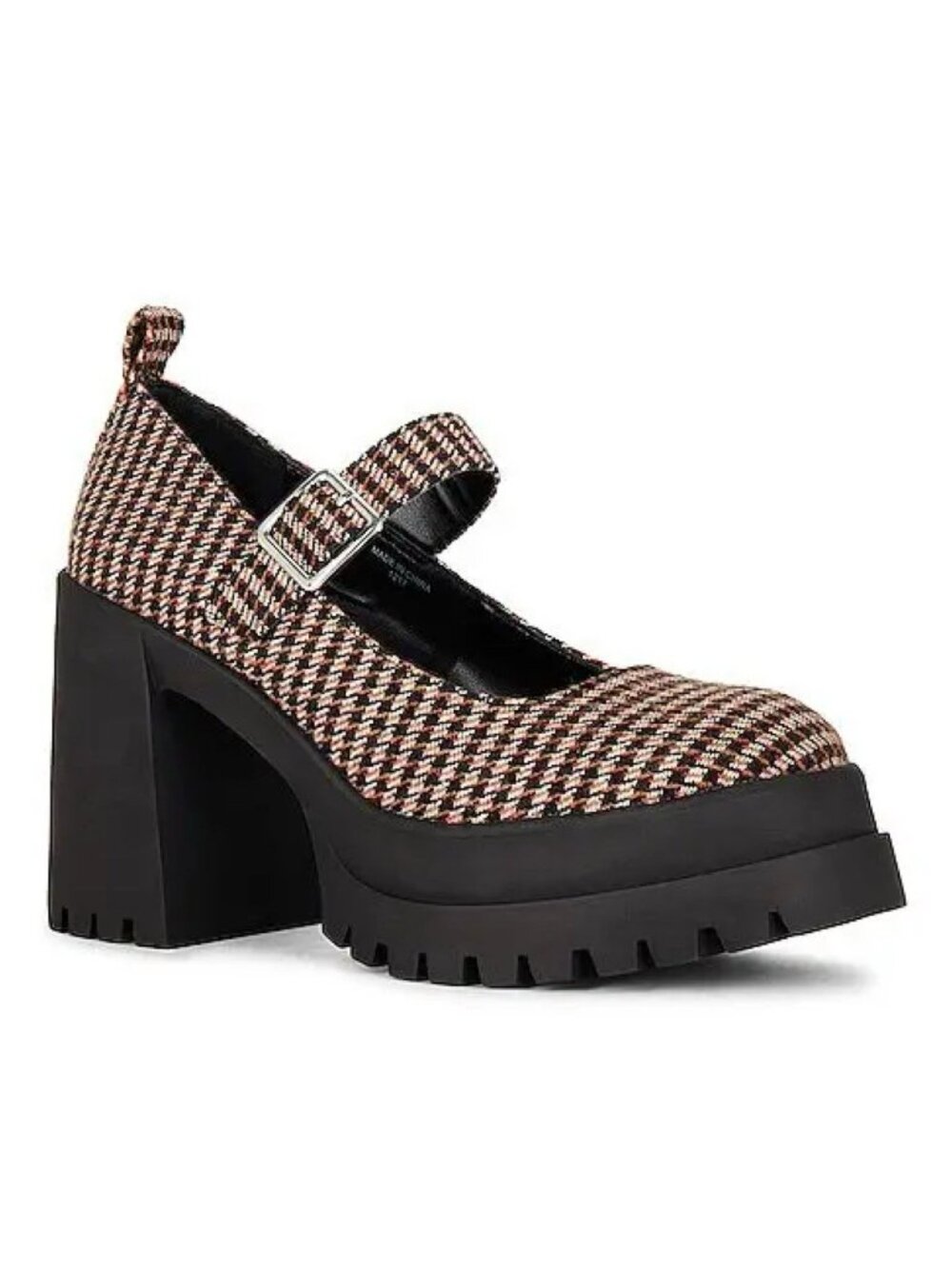 Steve Madden Orsen Mary Jane 9.5 Houndstooth Plaid Tweed Lug Block Heel Loafer - Picture 1 of 14